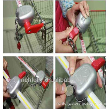 Worldwide used supermarket shopping trolley coin lock